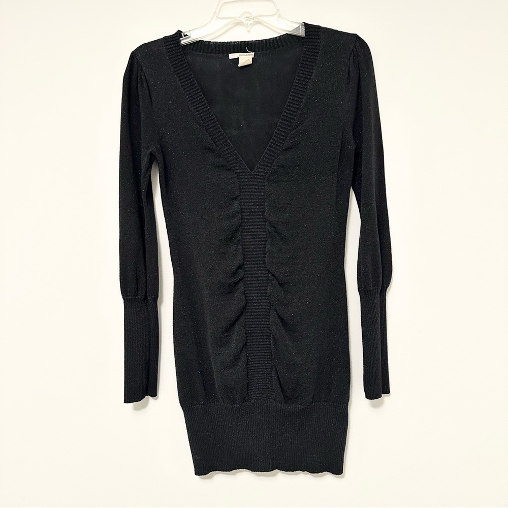 Vintage Y2K DKNY Black Sparkle Long Sleeve Knit Sheath Dress Women's Medium
